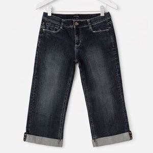 White House Black Market Dark Wash Denim Capri Jeans Size 4 Cuffed Stud Detail